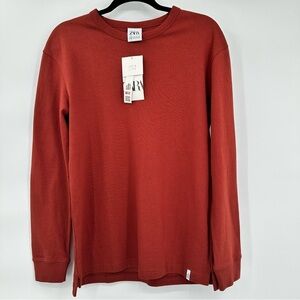Zara Heavy Cotton Long Sleeve T-Shirt Crewneck Fall Lounge Size Small‎ NWT
